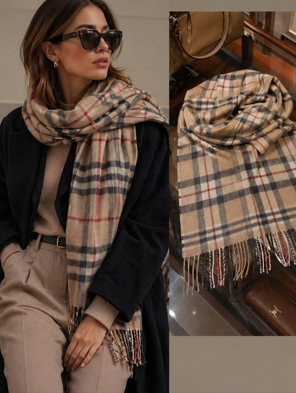 John Hanly 100% Merino Wool Plaid Scarf Made in Ireland Classic Check Fringe